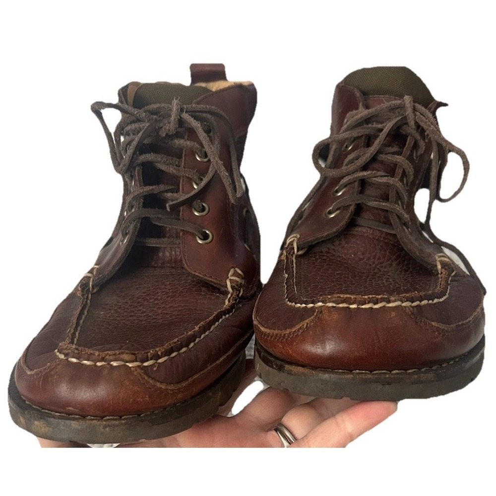 L.L. Bean Men's 14D Brown Leather Moc Toe Boots Discontinued Lug Sole - Picture 8 of 10